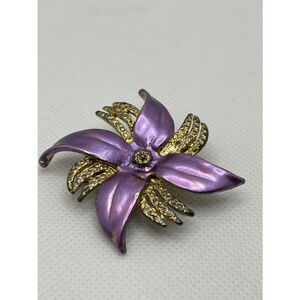 Vintage Purple Flower Brooch Pin Gold Tone Metal Marked VX